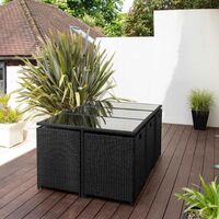 10 Seater Rattan Cube Garden Dining Set with Parasol - Black Weave - Grey
