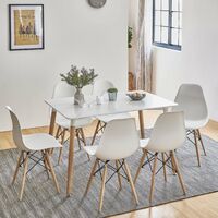 Inge Dining Table and Chairs Set with 6 White Chairs - white