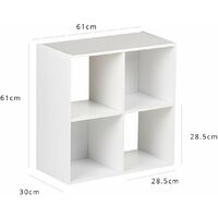 4 Cube White Bookcase Wooden Display Unit Shelving Storage Bookshelf Shelves (Pink Basket) - white