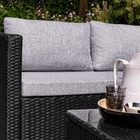 4 Seater Rattan Corner Sofa Set with Lean Over Parasol and Base - Black Weave - Black