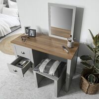 Bampton Dressing Table with Stool in Grey - Grey