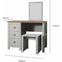 Bampton Dressing Table with Stool in Grey - Grey