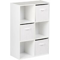 6 Cube White Bookcase Wooden Display Unit Shelving Storage Bookshelf Shelves (White Basket) - white
