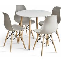 Inge Round Kitchen Table with 4 Light Grey Chairs - white