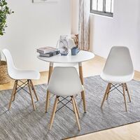 Inge Round Kitchen Table with 4 White Chairs - white