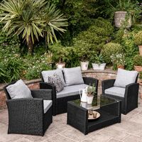 Cote garden sofa set - 4 seater - black rattan - Black