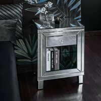 Aleanor Glass Mirrored Bedside Table, 1 drawer - white