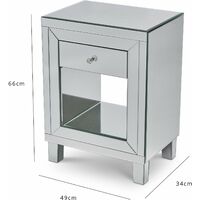 Aleanor Glass Mirrored Bedside Table, 1 drawer - white