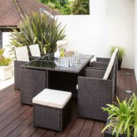 10 Seater Rattan Cube Outdoor Dining Set with Parasol - Mixed Brown Weave - Brown