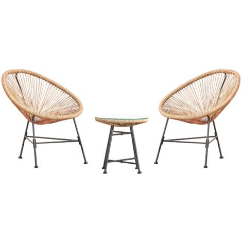 Salon de jardin 2 fauteuils ronds et table basse naturel ACAPULCO