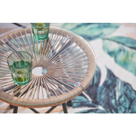 Salon de jardin 2 fauteuils ronds et table basse naturel ACAPULCO