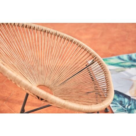 Salon de jardin 2 fauteuils ronds et table basse naturel ACAPULCO