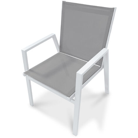 Dcb Garden – Fauteuil de jardin empilable en aluminium blanc – Textilène taupe – Dimensions L 60 x l 56 x H 86 cm – Conçu pour extérieur (1/7)