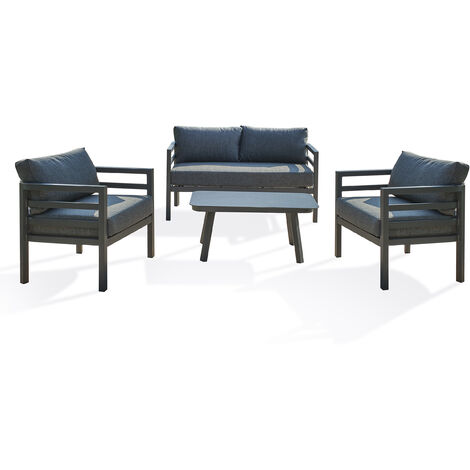 Dcb Garden – Salon de jardin 4 places en aluminium anthracite – Canapé 2 places et 2 fauteuils – Table basse en céramique sur verre – Coussins déhoussables (1/5)