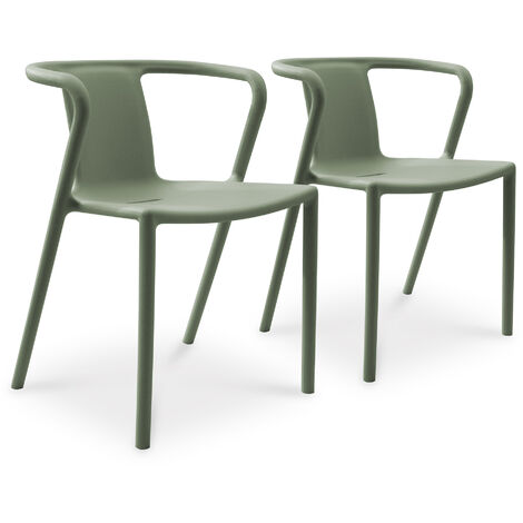 Lot de 2 fauteuils de jardin empilables en polypropylène vert olive – Dimensions L 52 x l 51,5 x H 72 cm – Conception ergonomique – Citygarden