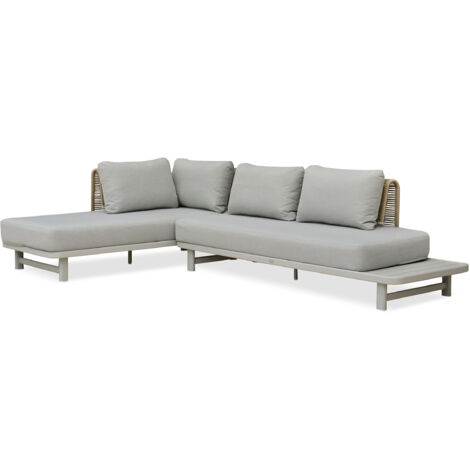 Dcb Garden – Salon de jardin d'angle 6 places en corde tissée et aluminium – 2 canapés 3 places avec tablette latérale – Coussins épais clairs (1/5)