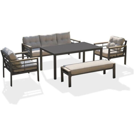 Salon de jardin - Gris Anthracite - Aluminium - 6 places - CAYENNE - DCB GARDEN