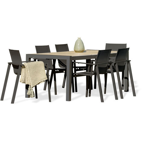 Dcb Garden – Ensemble repas de jardin 6 places en aluminium avec plateau céramique – Fauteuils empilables en textilène – Design moderne et esthétique (1/5)