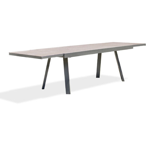 Table de jardin 12 places en aluminium et céramique sur verre – Rallonge intégrée 3 mètres – Plateau non rayable – DCB GARDEN