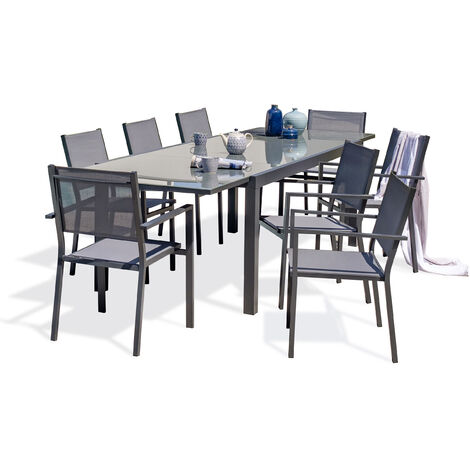 TOLEDE - Ensemble repas 8 places en aluminium et plateau verre - DCB GARDEN (1/5)