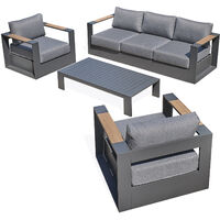 Salon de jardin 5 places en aluminium – Accoudoirs en HPL – Ensemble table basse, canapé 3 places et 2 fauteuils – Coussins déhoussables – Parisgarden