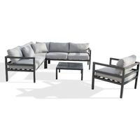 Salon de jardin d'angle 6 places en aluminium – Ensemble avec 1 table basse, 2 méridiennes, 1 fauteuil, 6 coussins déhoussables – Parisgarden