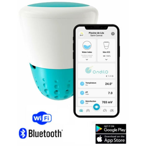 Isolotto Tecnologico Ondilo ICO V2 - Rilevatore Parametri Ph + Cloro + Bromo o Sale + Temperatura Acqua Piscina Tramite Bluetooth & WiFi - Intelligenza Artificiale