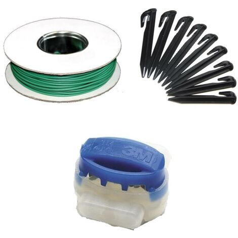 Genisys Mähroboter Kabel Reparatur Set + Haken Verbinder kompatibel mit Ferrex Rasen Roboter Mäher von Aldi Begrenzung Draht Erdnägel Klemmen - HQ 2024 Set 50m+100H+10V