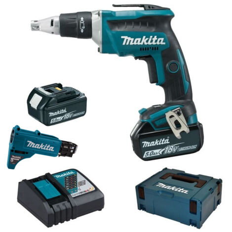 Makita – Visseuse à plaque de plâtre 18V avec 2 batteries 5.0Ah – Moteur sans balais – Technologie XPT – DFS452TJX2