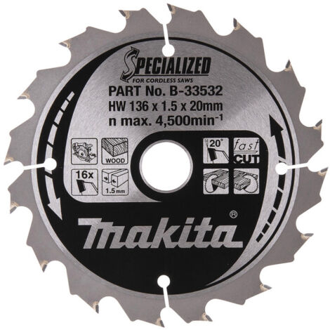 Makita – Lame de scie circulaire carbure Ø136 pour bois – 1 pièce – Coupe fine longitudinales et transversales – Compatible avec scies circulaires (1/5)
