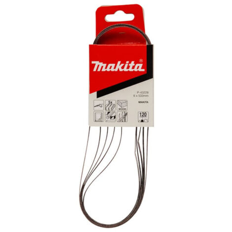 Bandes abrasives 6x533 mm rouge pour bois et métal Grain 120 (5 pcs) - MAKITA P-43228