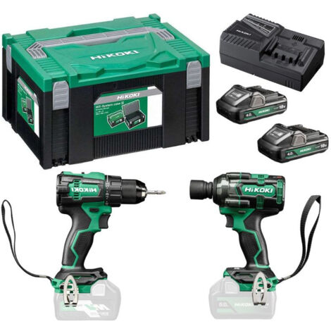 Hikoki – Pack 2 outils électroportatifs 18V – Perceuse DS18DE + clé à chocs WR18DBDL2 – 2 batteries 4,0 Ah – Moteur Brushless – Coffret de transport (1/4)