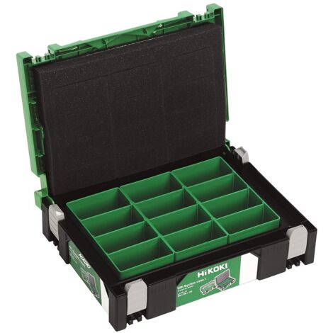 Boîte à outils 400x300x105mm en plastique ABS – 3 compartiments amovibles – Système HIKOKI pour rangement sécurisé (1/7)