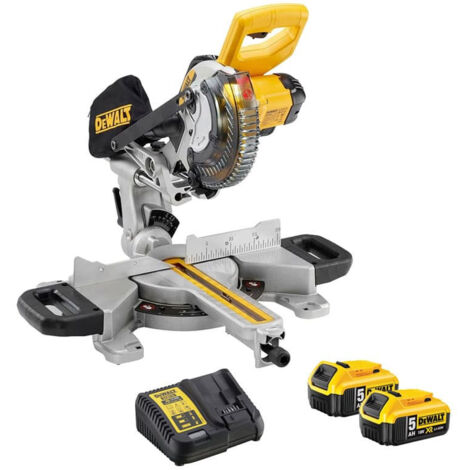Dewalt – Scie à onglets radiale 18V XR Ø184 mm avec 2 batteries 5,0 Ah – Capacité de coupe 250 mm largeur, 50 mm profondeur – DCS365P2