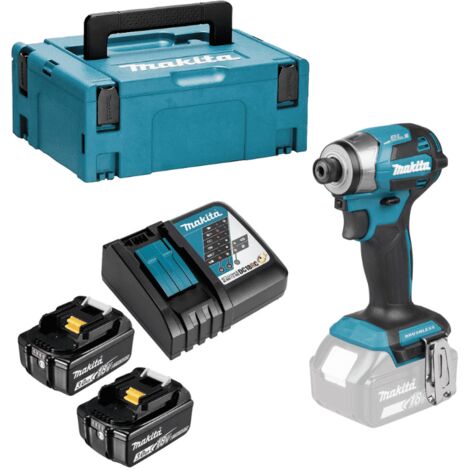 Makita – Visseuse à chocs Brushless 18V – 2 batteries 5Ah – Moteur XPT pour chantiers humides – Couple 180Nm – DTD173RTJ