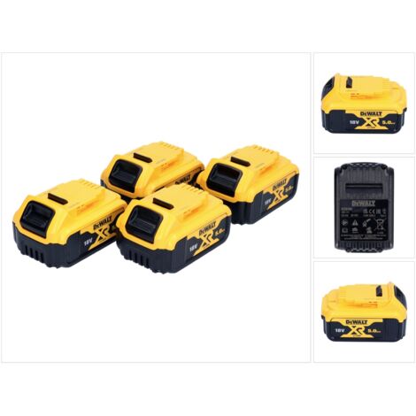 Pack de 4 batteries 18V XR Li-Ion 5,0 Ah – Témoin de charge LED – Compatible outils DEWALT XR 18V – Légères et sans effet mémoire