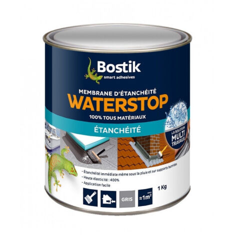 Bostik – Membrane d'étanchéité 1kg – Gris – Haute élasticité 400% – Résistance intempéries -40°C à +90°C – Application sur béton, bois, métal