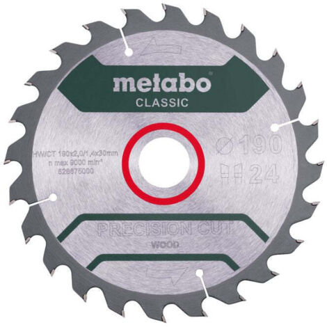 Metabo – Lame de scie circulaire 628675000 – 190 mm – Alésage 30 mm – 24 dents WZ – Pour bois dur et stratifié – Finition précise (1/2)