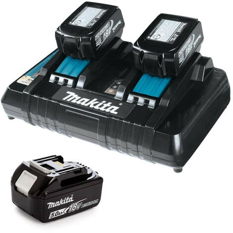 Pack de 3 batteries Li-Ion 18V 5,0Ah avec chargeur double rapide DC18RD – Autonomie prolongée – Compatible outils Makita - 198458-6 (1/10)