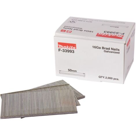 Makita – Clous à tête plate 16 Ga galvanisés long 64mm – Lot de 2000 pièces – Pour cloueuses DBN600 – Performance fiable pour projets exigeants - F-34027