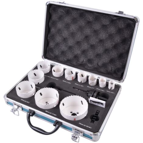 Makita – Jeu de scies-cloches 14 pièces D47298 – Diamètre 19-75 mm – HSS bimétallique pour métal, bois, PVC – Profondeur de coupe 38 mm