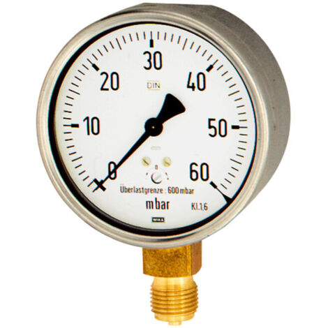 RIEGLER Kapselfedermanometer 102532-5814 – G 1/4, Radial Unten, 0–100 Mbar, Ø 63 Mm, Güteklasse 1,6