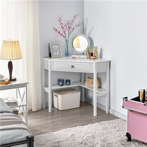 Yaheetech Schreibtisch Ecktisch Platzsparender Computertisch mit Schublade und Regalen Eckschreibtisch für Kleiner Raum, 106 × 71,5 × 77 cm Weiß