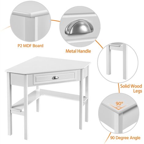 Yaheetech Schreibtisch Ecktisch Platzsparender Computertisch mit Schublade und Regalen Eckschreibtisch für Kleiner Raum, 106 × 71,5 × 77 cm Weiß