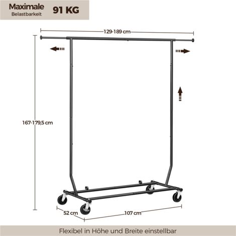 Kleiderständer Auf Rollen Mit 3 Regalen - Garderobenständer Metall