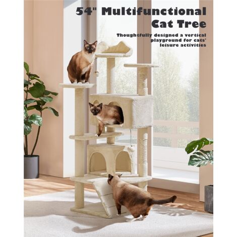 Yaheetech Cat Scratching Post Stabile Katze Kratzbaum Katzenmöbel Kletterbaum für Katzen Höhe 137 cm Beige