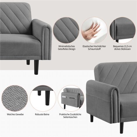 Yaheetech Schlafsofa Leicht Verstellbar 3-Sitzer-Sofa Bettsofa bis 360 kg Belastbar Schlafcouch für Wohnzimmer/Schlafzimmer/Gästezimmer