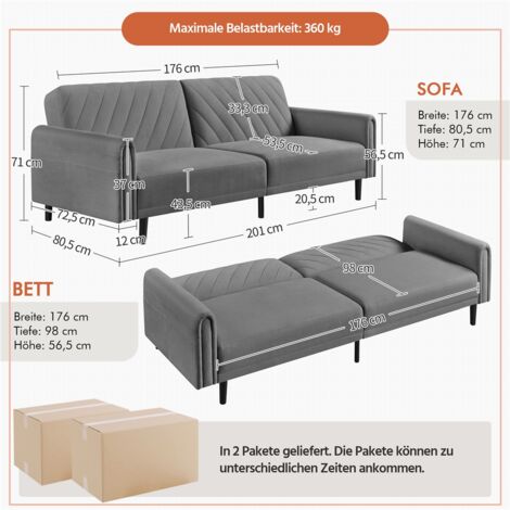 Yaheetech Schlafsofa Leicht Verstellbar 3-Sitzer-Sofa Bettsofa bis 360 kg Belastbar Schlafcouch für Wohnzimmer/Schlafzimmer/Gästezimmer