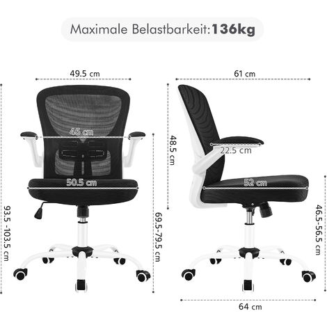 Yaheetech Bürostuhl ergonomisch, Schreibtischstuhl mit klappbaren