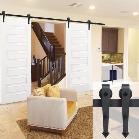 Yaheetech Schiebetürbeschlag Set Schiebetürsystem Laufschiene mit Abstandshalter Montage-Set 366 cm (12ft)